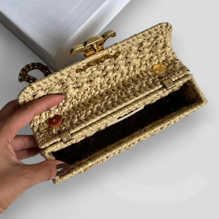 Celine - Bolso de hombro Claude con cadena, de rafia con efecto trenzado